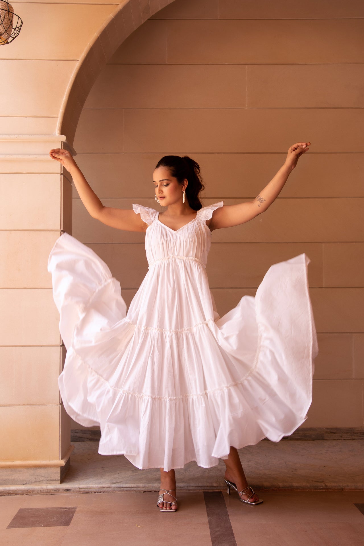 Pomcha Jaipur Kapas White Tiered Dress