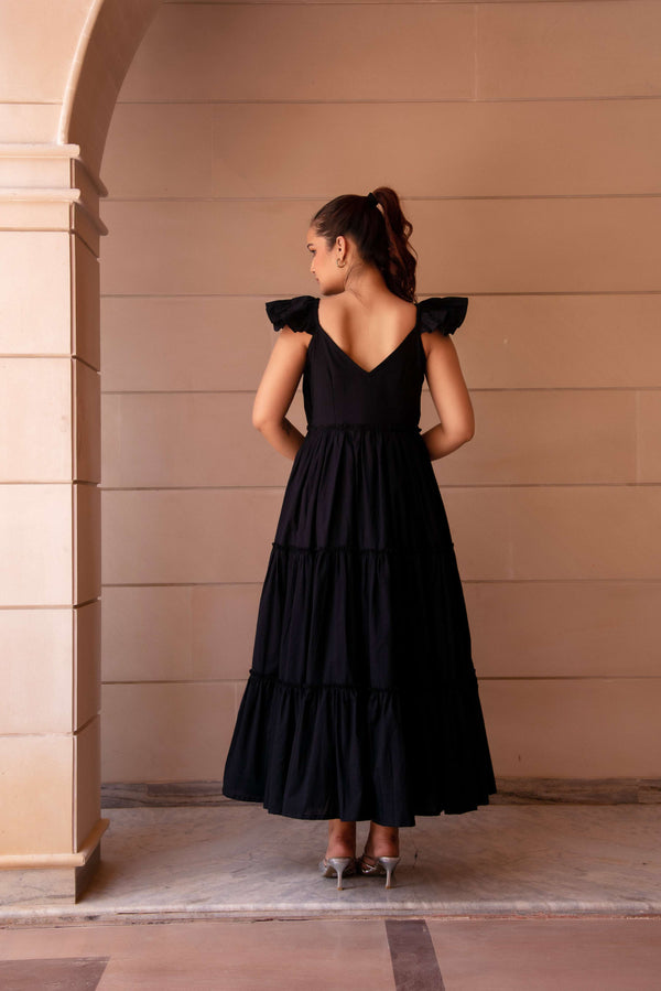 Pomcha Jaipur Kapas Black Tiered Dress - Distacart