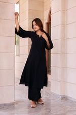 Thumbnail for Pomcha Jaipur Kapas Pure Black Co-Ord Set - Distacart