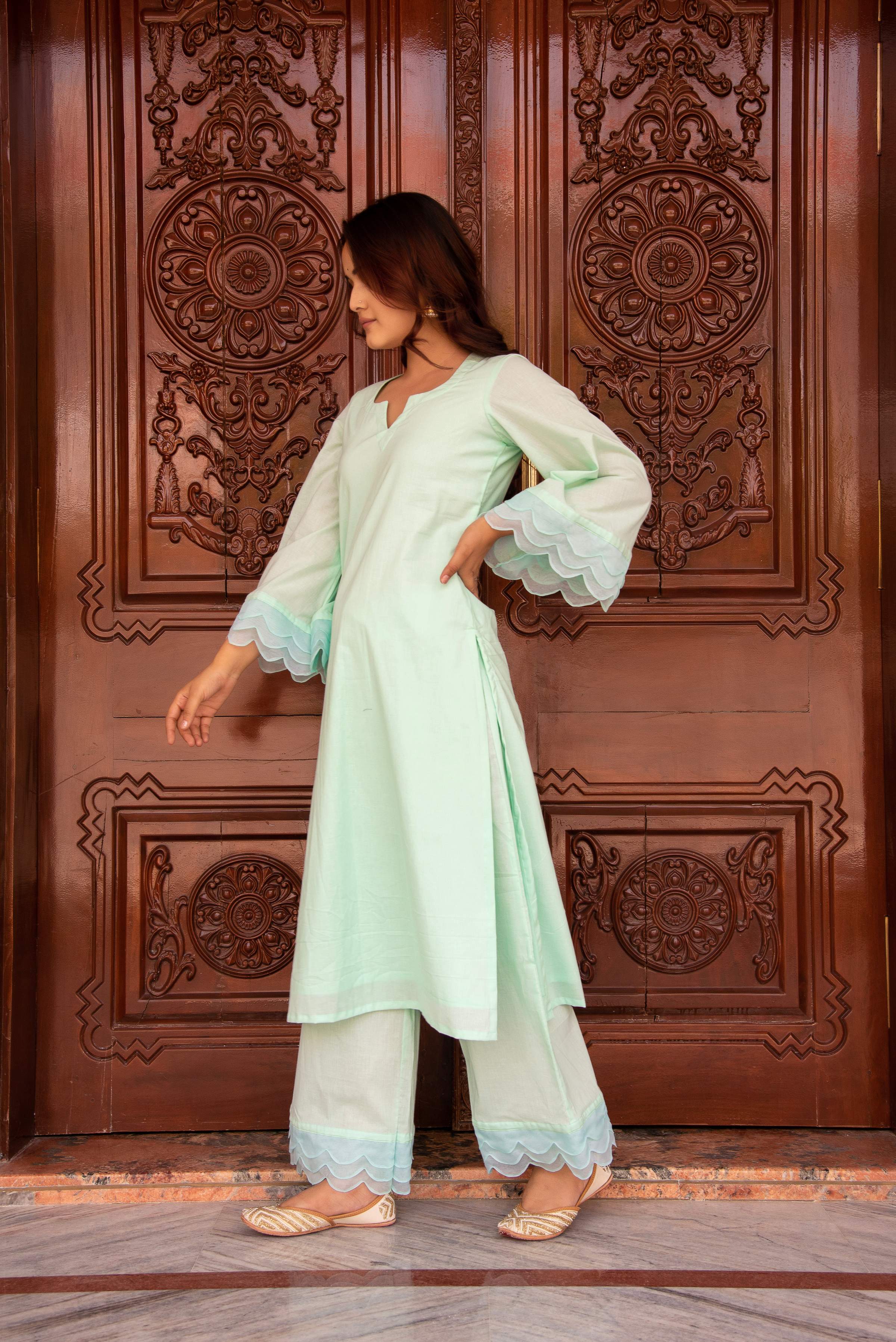 Pomcha Jaipur Kapas Pastel Green Co-Ord Set - Distacart