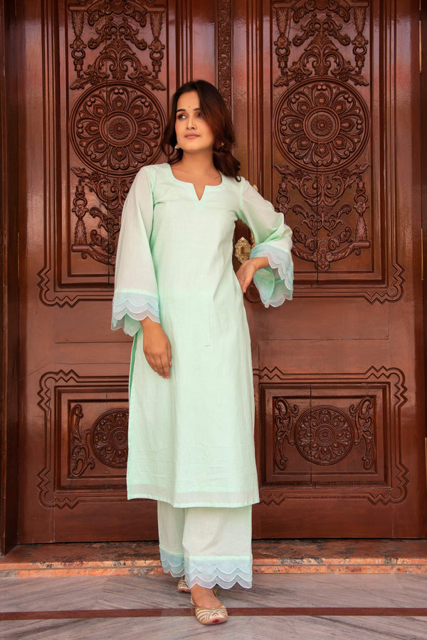Pomcha Jaipur Kapas Pastel Green Co-Ord Set - Distacart