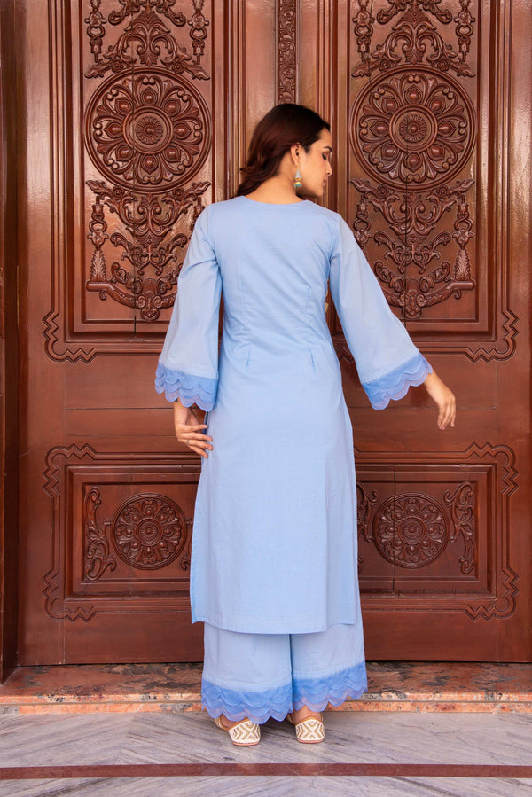 Pomcha Jaipur Kapas Powder Blue Co-Ord Set - Distacart