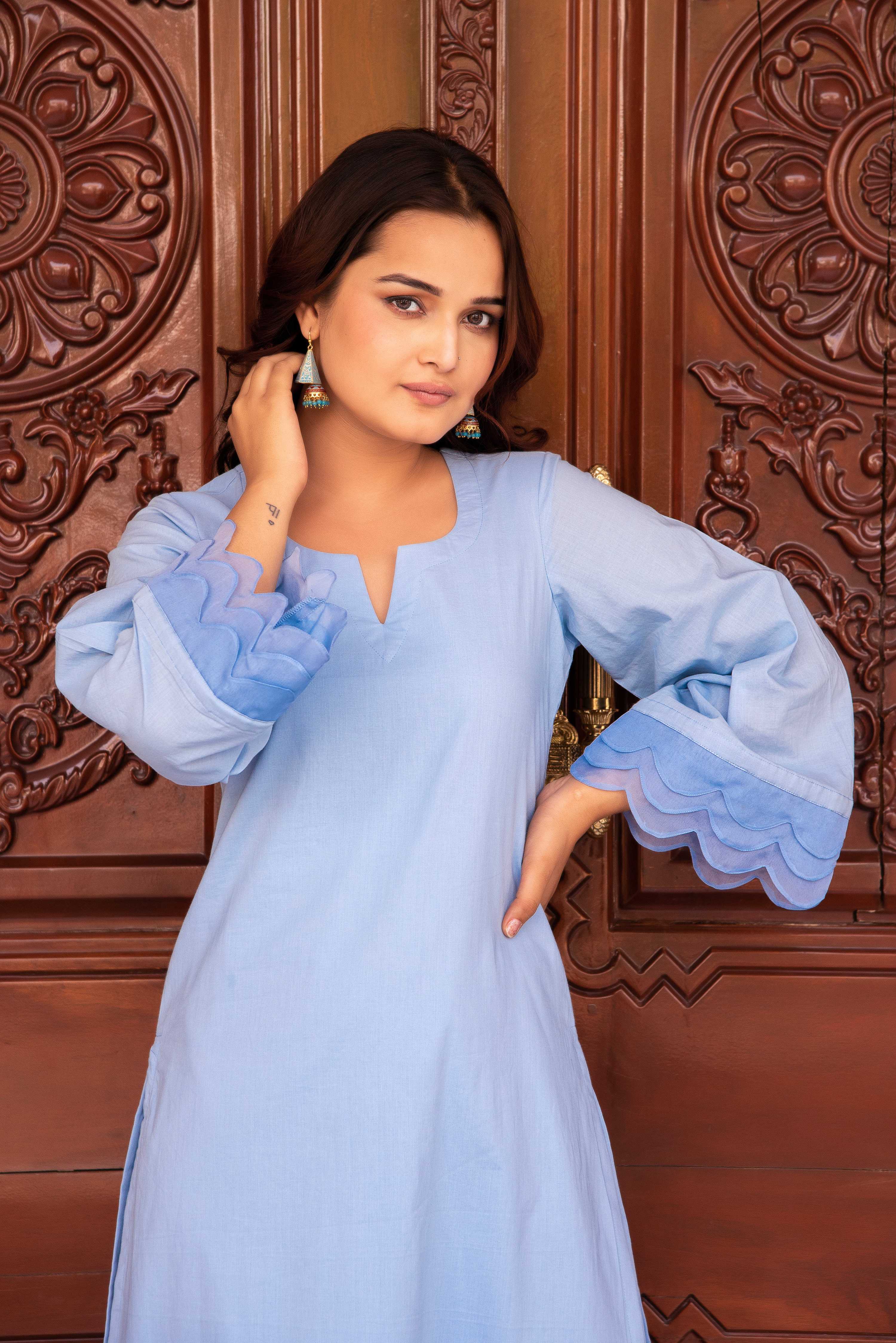 Pomcha Jaipur Kapas Powder Blue Co-Ord Set - Distacart