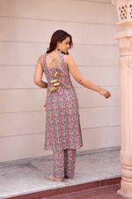 Thumbnail for Pomcha Jaipur Kapas Pink Floral Sleeveless Suit Set - Distacart