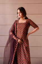 Thumbnail for Pomcha Jaipur Kapas Red Phool Brown Suit Set - Distacart
