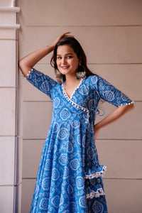 Thumbnail for Pomcha Jaipur Kapas Blue Bandhej Angrakha Set