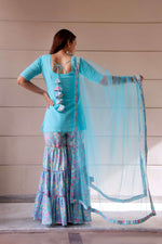 Thumbnail for Pomcha Jaipur Kapas Pastel Blue Printed Sharara Set - Distacart