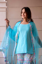 Thumbnail for Pomcha Jaipur Kapas Pastel Blue Printed Sharara Set - Distacart