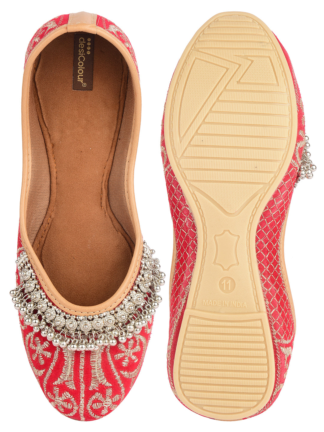 Desi Colour Women Indian Ethnic Footwear-Red Gungroo - Distacart