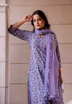 Thumbnail for Pomcha Jaipur Kapas Lavender Floral Suit Set - Distacart