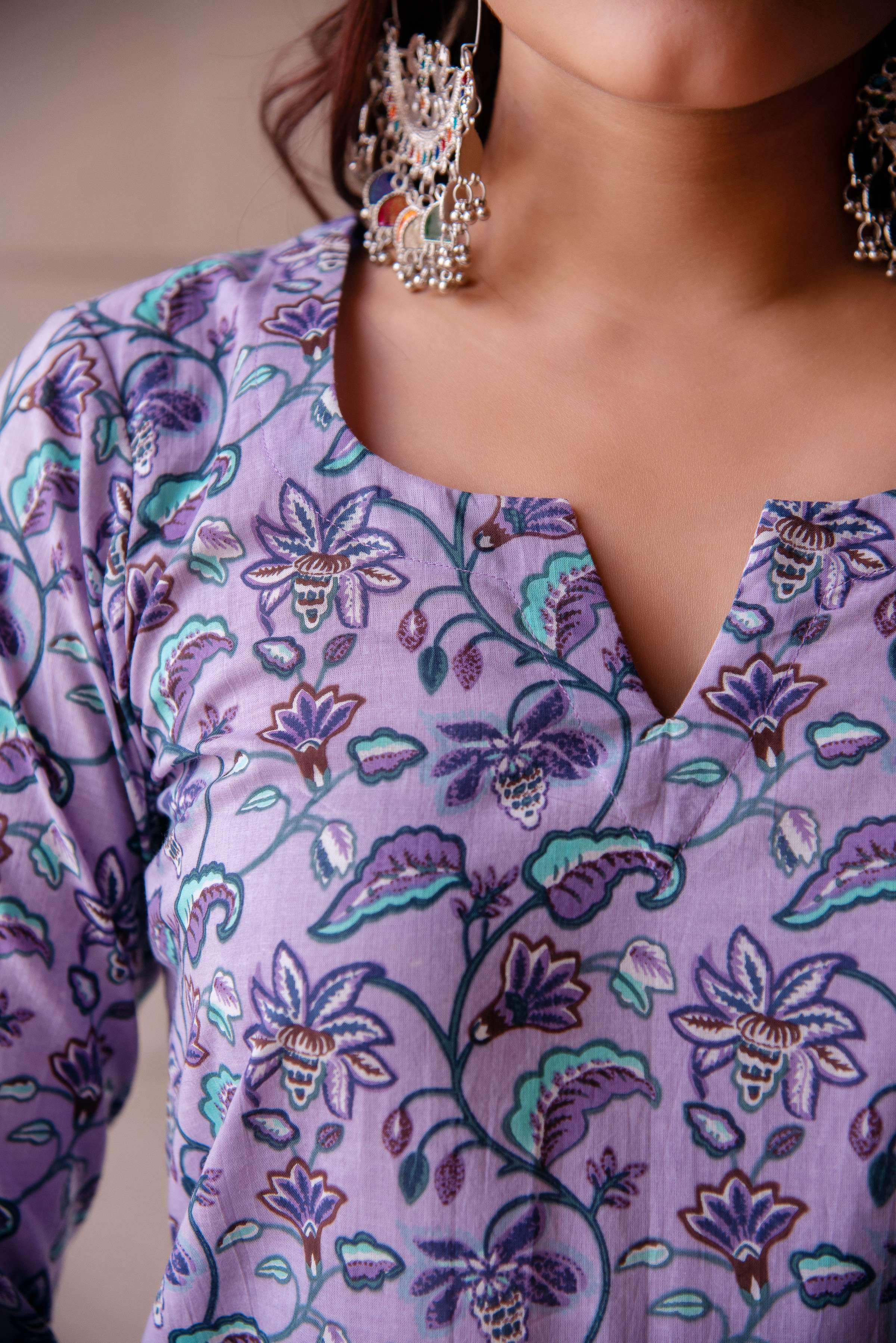 Pomcha Jaipur Kapas Lavender Floral Suit Set - Distacart