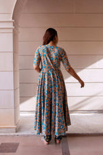 Thumbnail for Pomcha Jaipur Kapas Blue Phool Ruffle Angrakha Set - Distacart