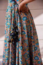 Thumbnail for Pomcha Jaipur Kapas Blue Phool Ruffle Angrakha Set - Distacart