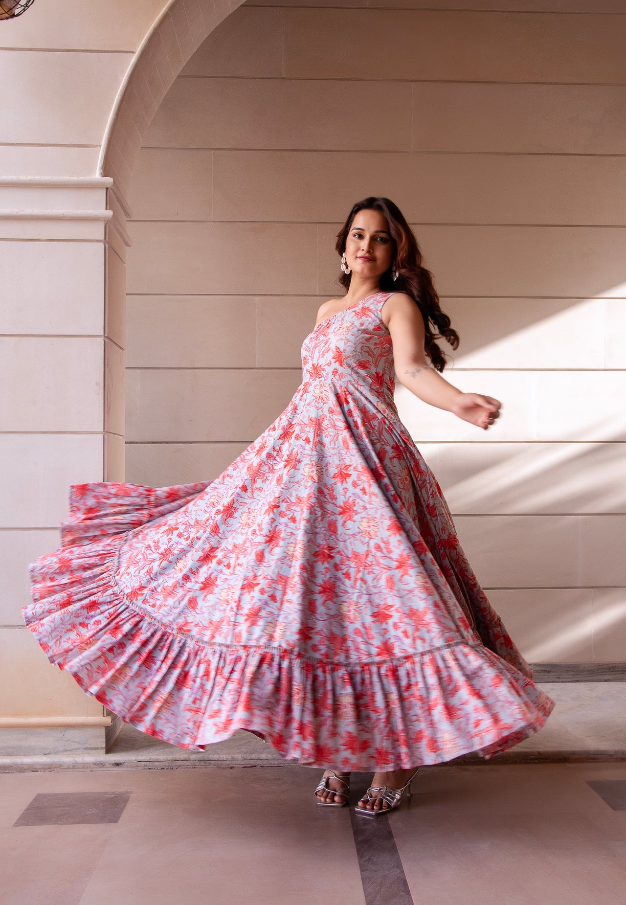 Pomcha Jaipur Kapas One Shoulder Printed Long Dress