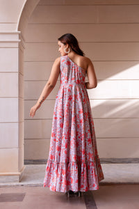 Thumbnail for Pomcha Jaipur Kapas One Shoulder Printed Long Dress