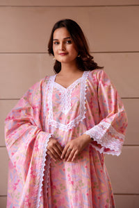 Thumbnail for Pomcha Jaipur Kapas Pastel Peach Lace Suit Set