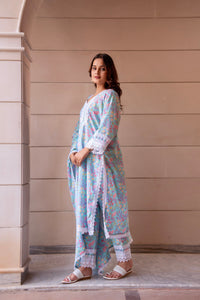 Thumbnail for Pomcha Jaipur Kapas Pastel Blue Lace Suit Set