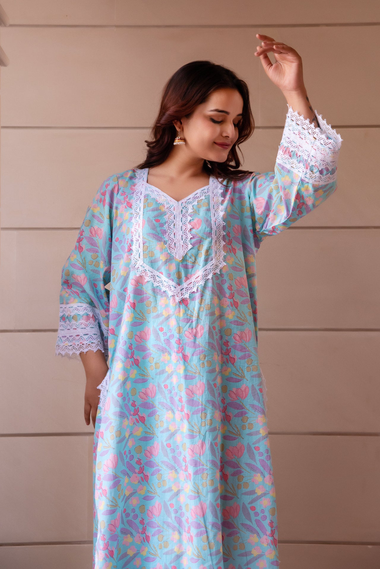 Pomcha Jaipur Kapas Pastel Blue Lace Suit Set