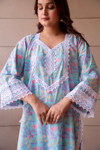 Thumbnail for Pomcha Jaipur Kapas Pastel Blue Lace Suit Set