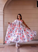 Thumbnail for Pomcha Jaipur Kapas Red Lilly White Sleeveless Anarkali Set - Distacart