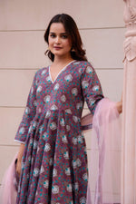 Thumbnail for Pomcha Jaipur Kapas Purple Paisley Printed Lace Anarkali Set - Distacart