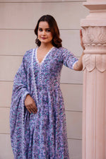 Thumbnail for Pomcha Jaipur Kapas Lavender Floral Lace Anarkali Set - Distacart