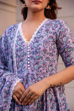 Thumbnail for Pomcha Jaipur Kapas Lavender Floral Lace Anarkali Set - Distacart