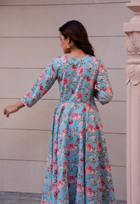 Thumbnail for Pomcha Jaipur Kapas Blue Floral Lace Anarkali Set