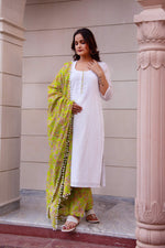 Thumbnail for Pomcha Jaipur Kapas Green White Suit Set - Distacart