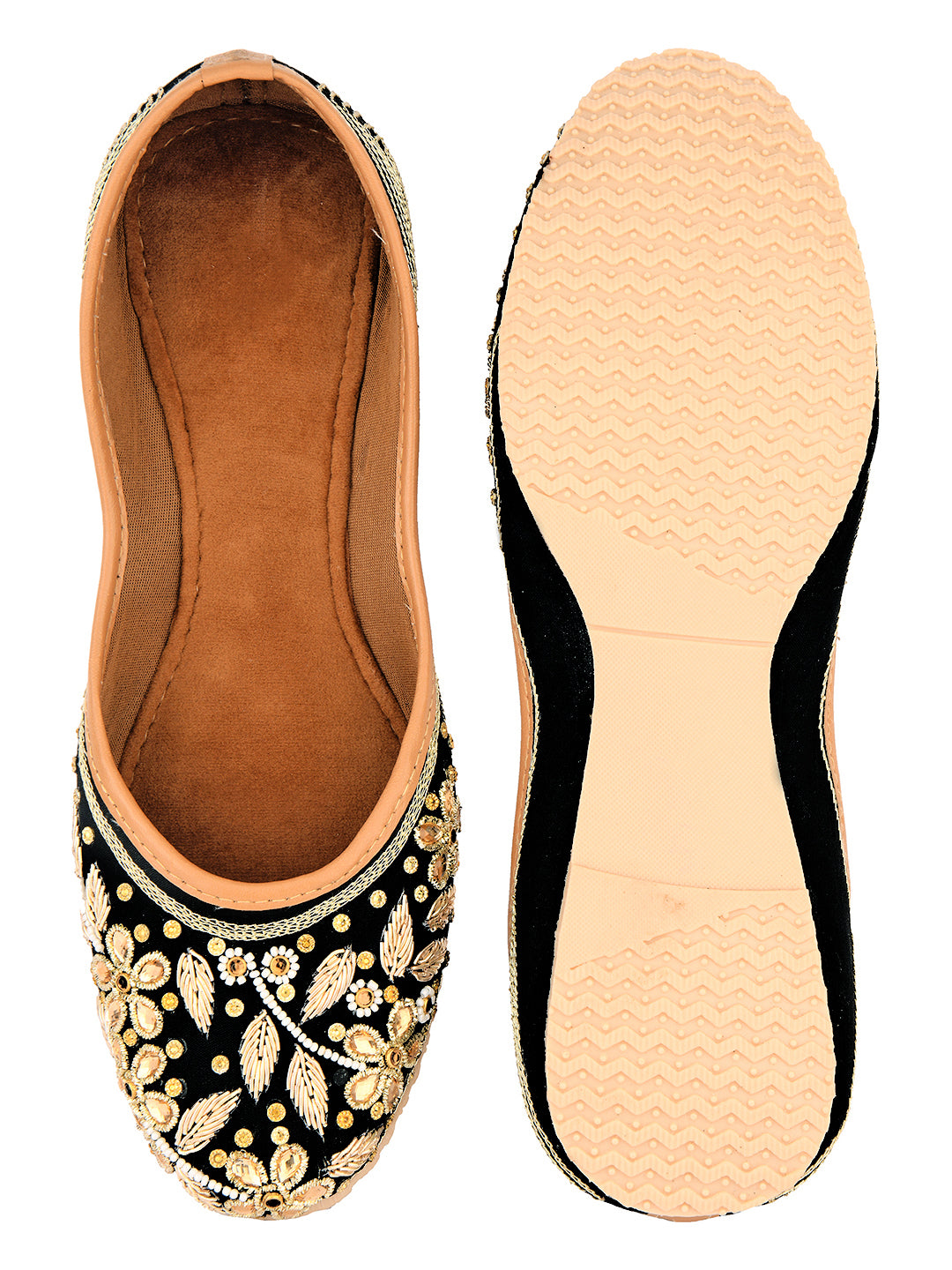 Desi Colour Women Indian Ethnic Footwear-Black Stones Flower - Distacart