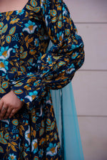 Thumbnail for Pomcha Jaipur Kapas Blue Printed Puff Full Sleeve Anarkali Set - Distacart