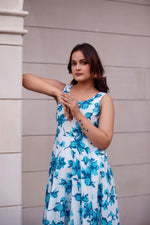 Thumbnail for Pomcha Jaipur Kapas Blue Lily Sleeveless Anarkali Set - Distacart