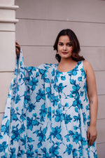 Thumbnail for Pomcha Jaipur Kapas Blue Lily Sleeveless Anarkali Set - Distacart