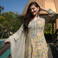 Thumbnail for NOZ2TOZ Women Yellow Printed Viscose Rayon Kurta, Pant And Dupatta Set