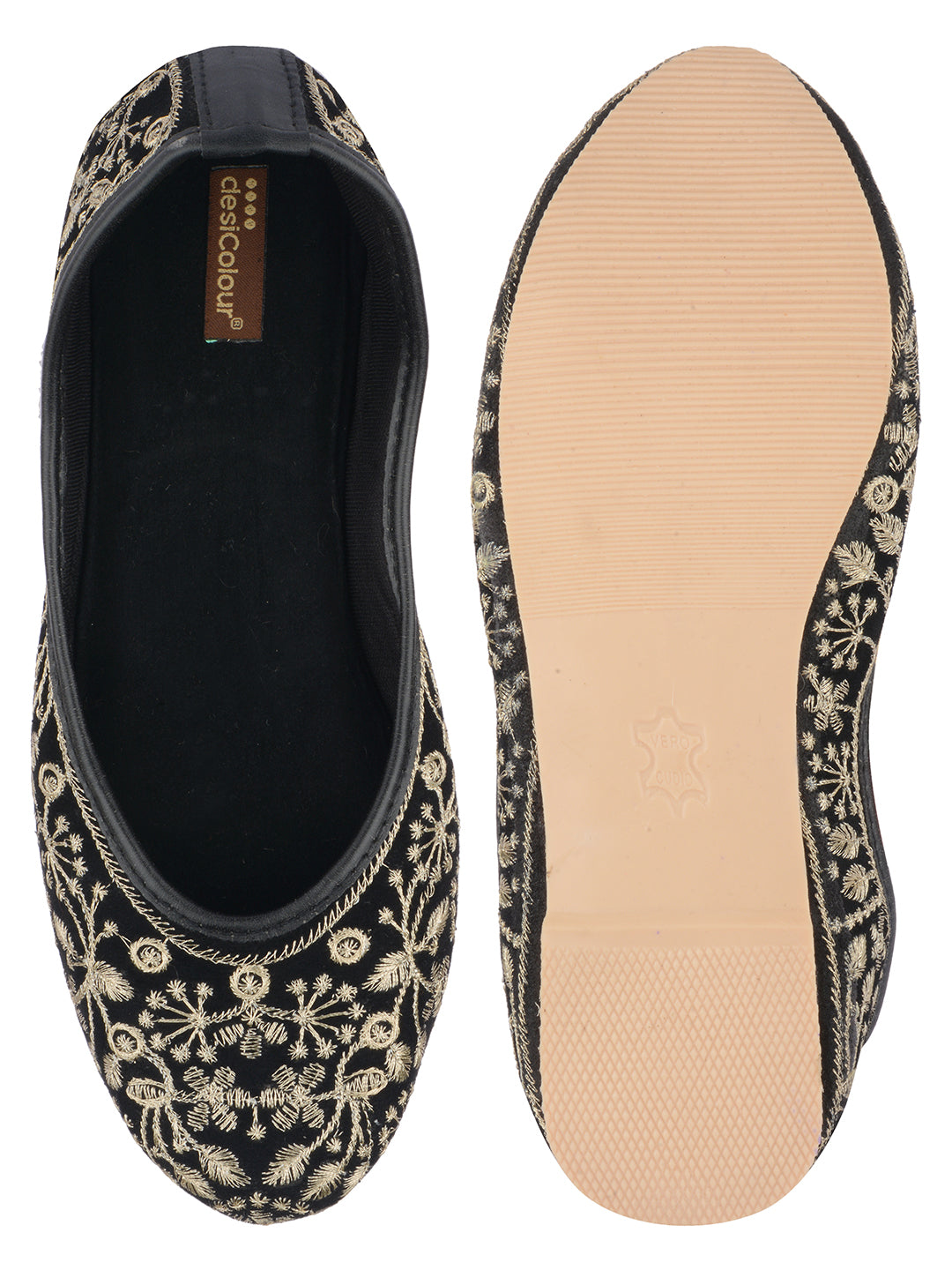 Desi Colour Women Indian Ethnic Footwear-Cushioned Black Heavy Emb - Distacart