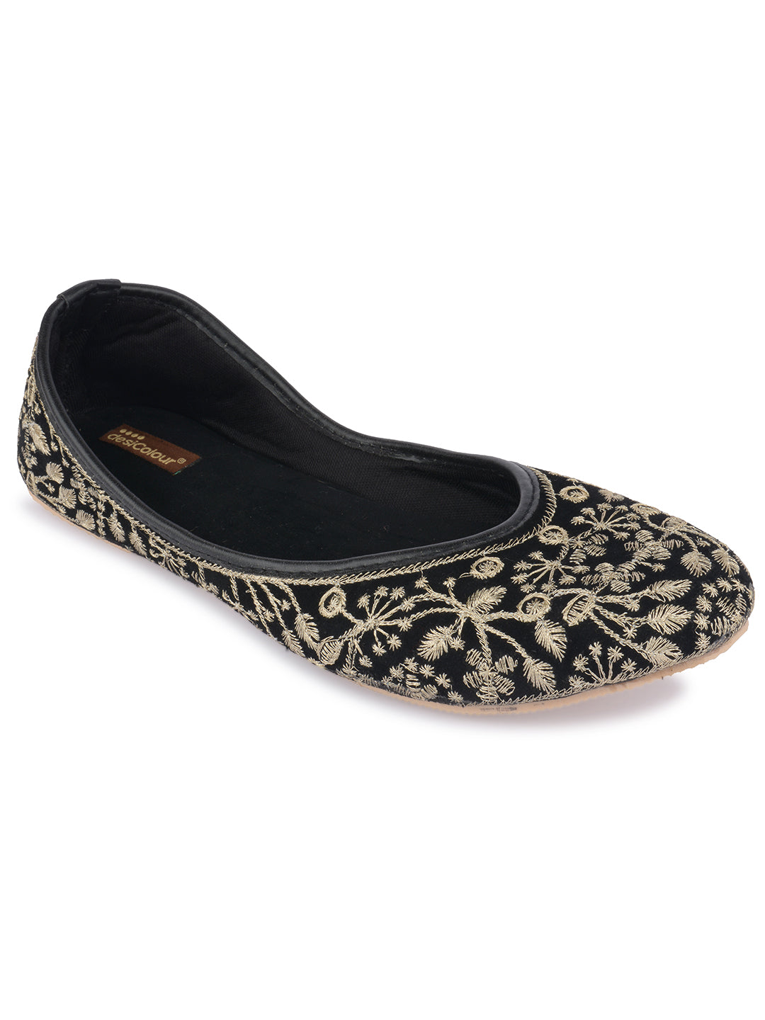 Desi Colour Women Indian Ethnic Footwear-Cushioned Black Heavy Emb - Distacart