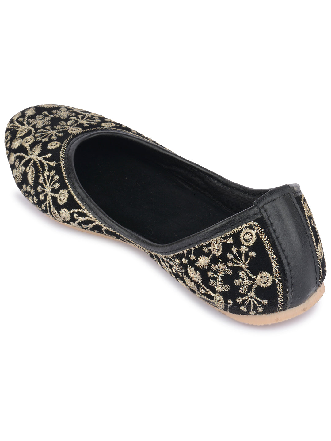 Desi Colour Women Indian Ethnic Footwear-Cushioned Black Heavy Emb - Distacart