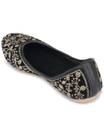 Thumbnail for Desi Colour Women Indian Ethnic Footwear-Cushioned Black Heavy Emb - Distacart