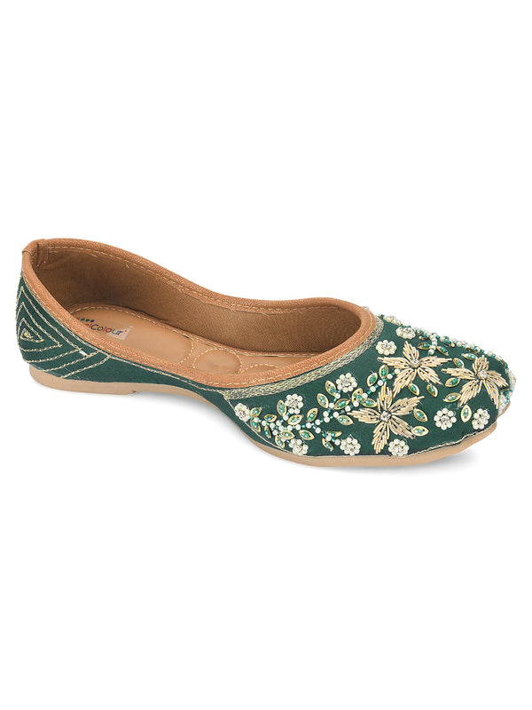 Desi Colour Women Indian Ethnic Footwear-Dark green Flower - Distacart