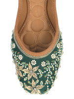 Thumbnail for Desi Colour Women Indian Ethnic Footwear-Dark green Flower - Distacart