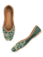 Thumbnail for Desi Colour Women Indian Ethnic Footwear-Dark green Flower - Distacart