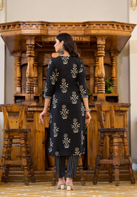 Thumbnail for NOZ2TOZ Women Black And White Printed Viscose Rayon Kurta, Pant And Dupatta Set