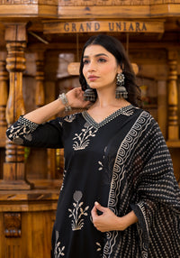 Thumbnail for NOZ2TOZ Women Black And White Printed Viscose Rayon Kurta, Pant And Dupatta Set