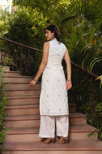 Thumbnail for Pomcha Jaipur Gaurangi White Embroidery Cotton Suit Set - Distacart