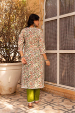 Thumbnail for Pomcha Jaipur Gaurangi Floral Print Cotton Green Suit Set - Distacart