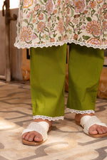 Thumbnail for Pomcha Jaipur Gaurangi Floral Print Cotton Green Suit Set - Distacart