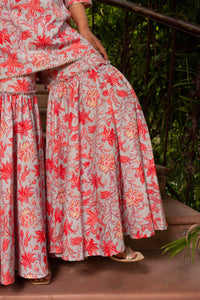 Thumbnail for Pomcha Jaipur Gaurangi Powder Blue Floral Print Cotton Sharara Set