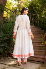 Thumbnail for Pomcha Jaipur Gaurangi Orange Embroidery Cotton White Anarkali Set - Distacart