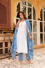 Thumbnail for Pomcha Jaipur Gaurangi White Cotton Bandhej Suit Set - Distacart