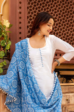 Thumbnail for Pomcha Jaipur Gaurangi White Cotton Bandhej Suit Set - Distacart